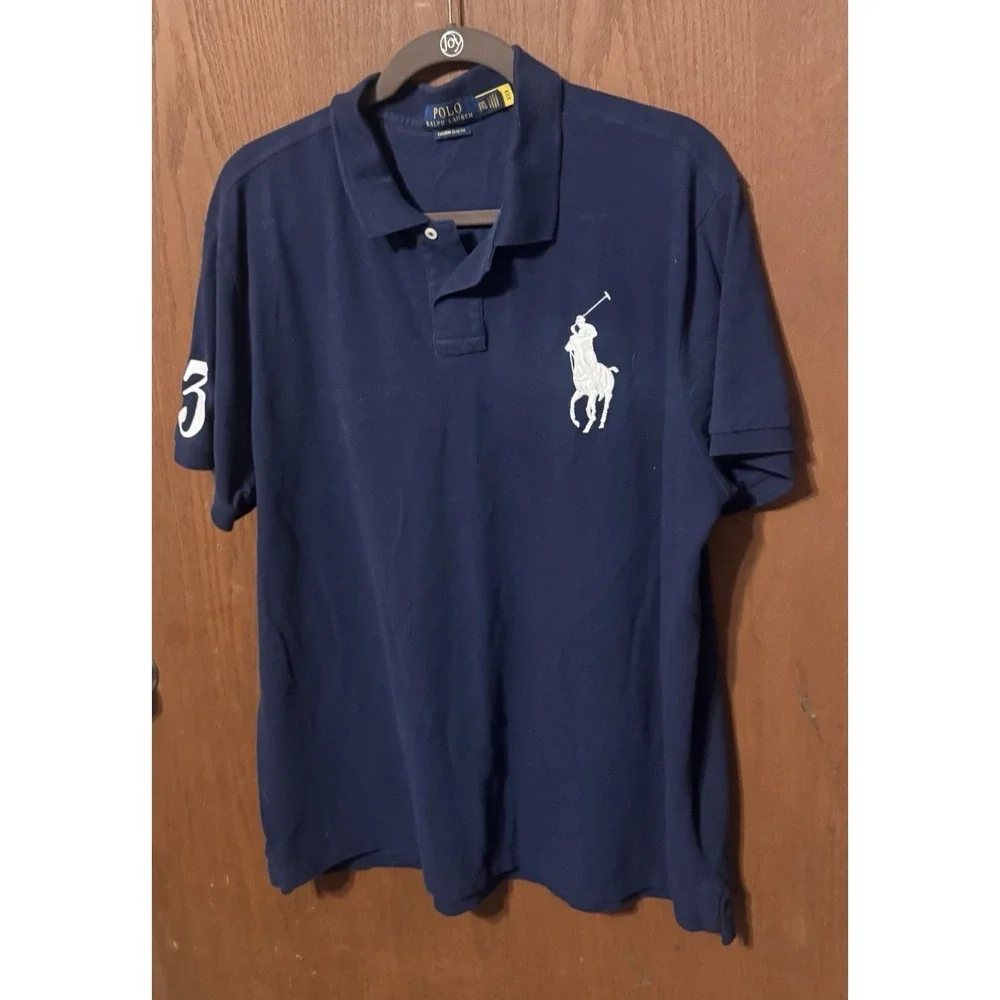 Ralph Lauren POLO Big Pony Navy Blue Custom Slim Fit Polo Shirt Sz XXL GT32